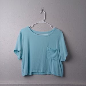 American Eagle Light Blue Pocket Tee Women's Crop Top